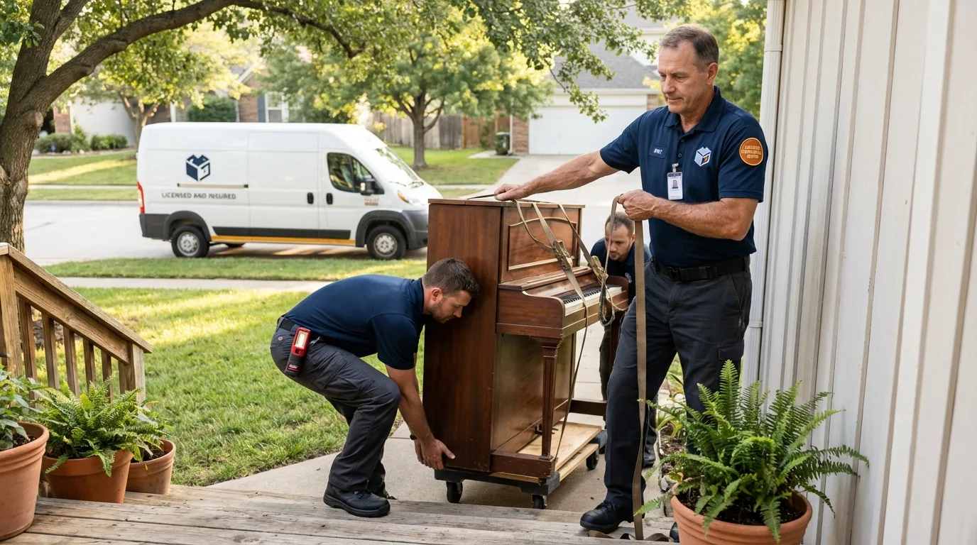Licensed piano movers securing grand piano in Cottonwood, MN