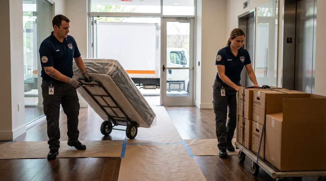 Professional apartment movers loading elevator in Cottonwood, MN